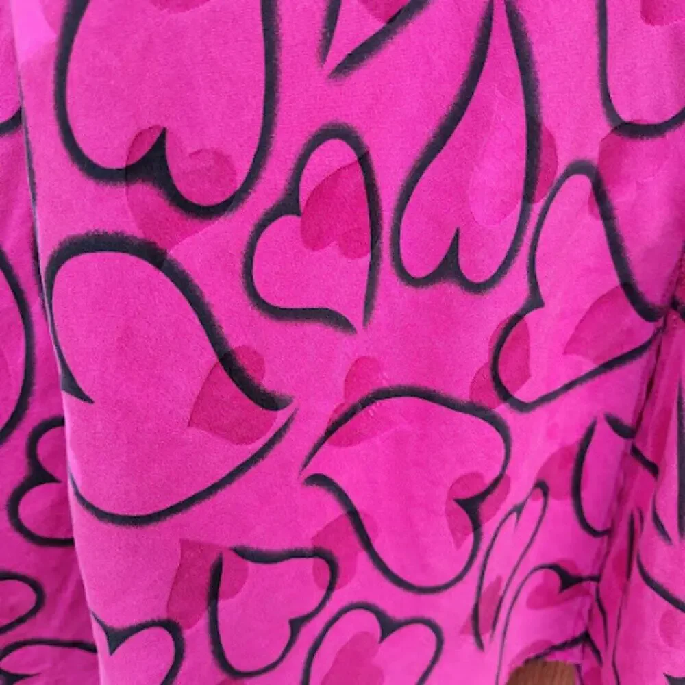 LAURA LEIGH | Hot Pink Silk Slip Dress Hearts Print 90S Y2K Nightie Dress M
